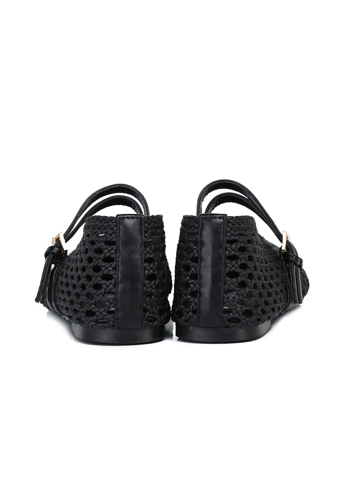 Nell Woven Raffia Ballet Flats (Black)