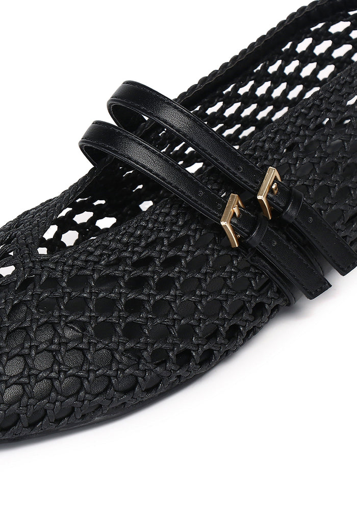 Nell Woven Raffia Ballet Flats (Black)
