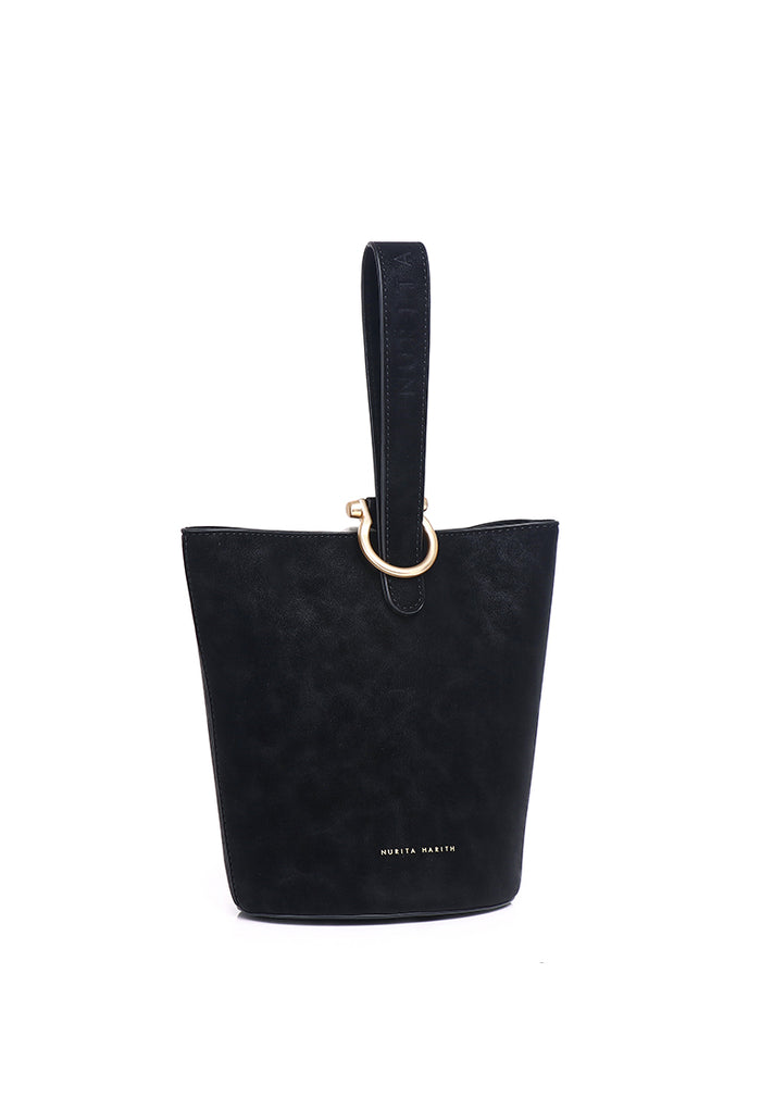 Nellie Petite Top Handle Bucket Bag (Black)