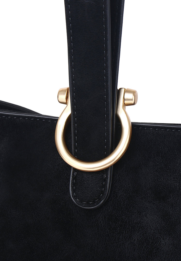 Nellie Petite Top Handle Bucket Bag (Black)