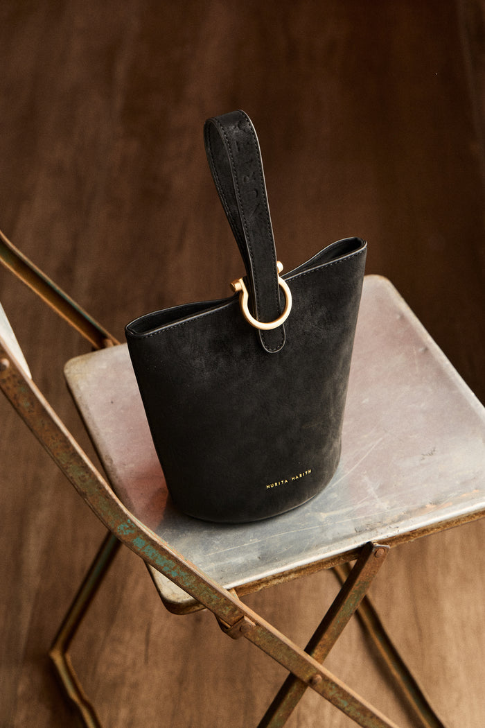 Nellie Petite Top Handle Bucket Bag (Black)
