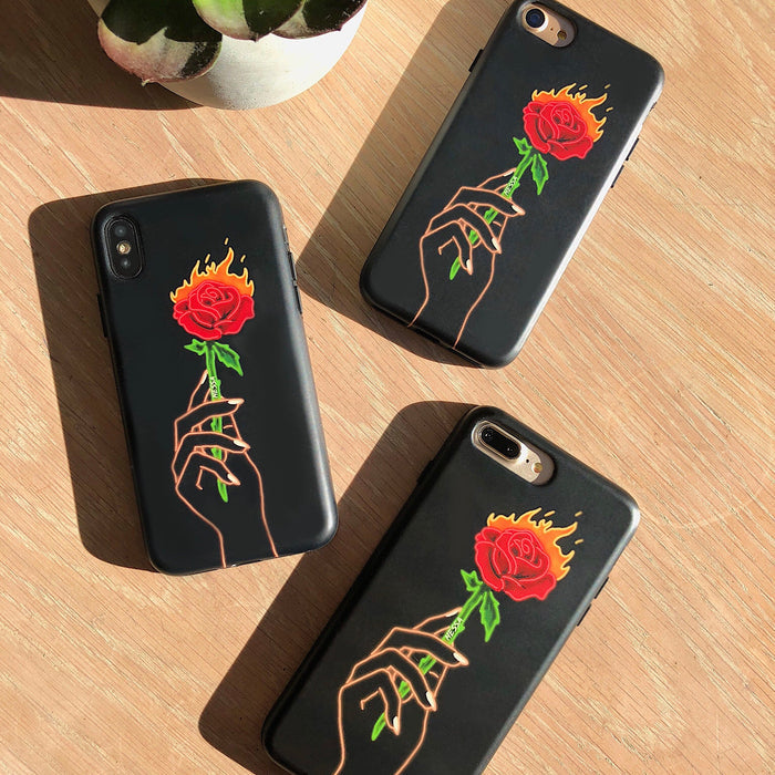Neon Rose iPhone Case by Nessa iPhone Case – Cute Aesthetic Phone Cover