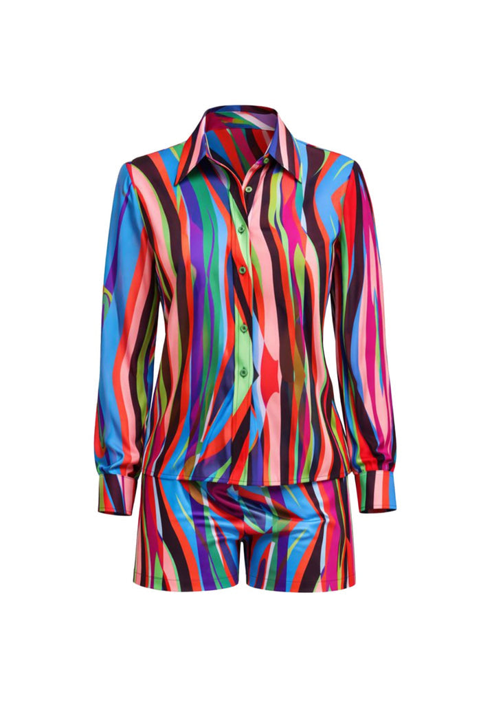 Noemi Multi-Color Abstract Print Silky Shorts Set