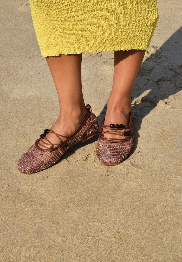 Nyla Strappy Ballerina Flats (Brown)