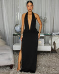 *Nyssa Black Halter Knotted Body Suit Maxi Dress