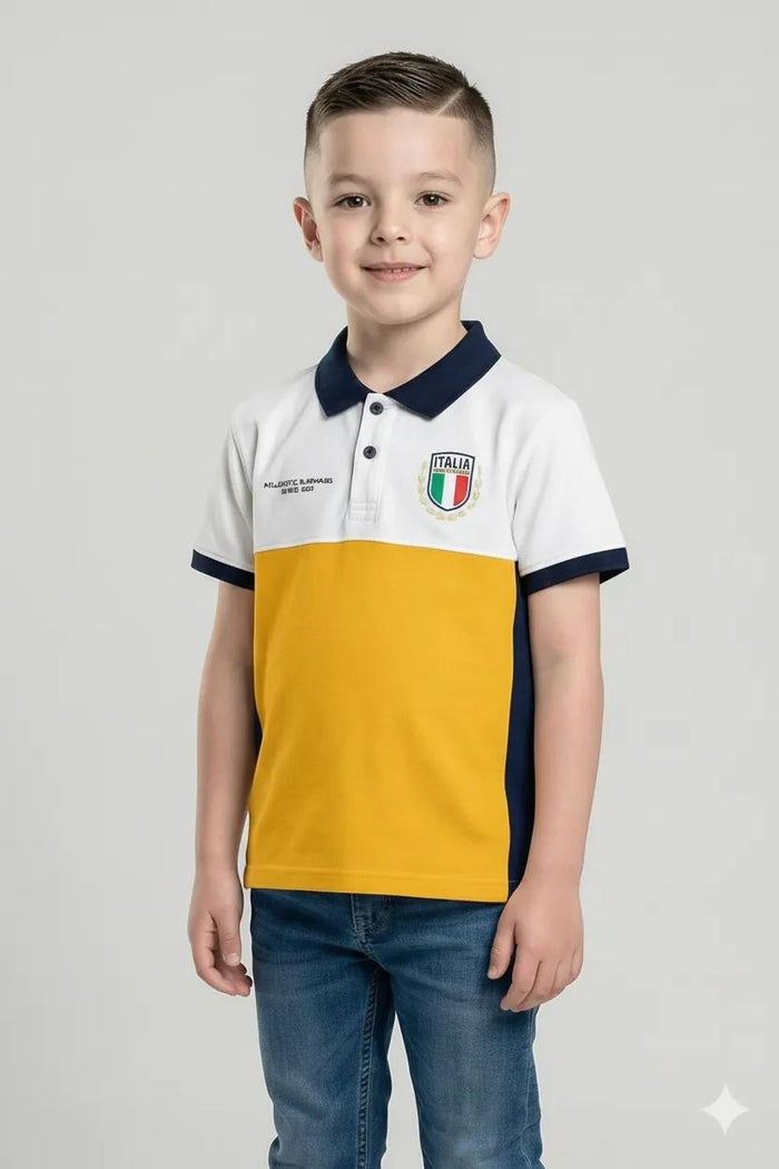 Octave Boys Mustard Colourblocked Polo Collar T-shirt