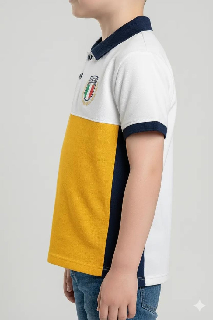Octave Boys Mustard Colourblocked Polo Collar T-shirt