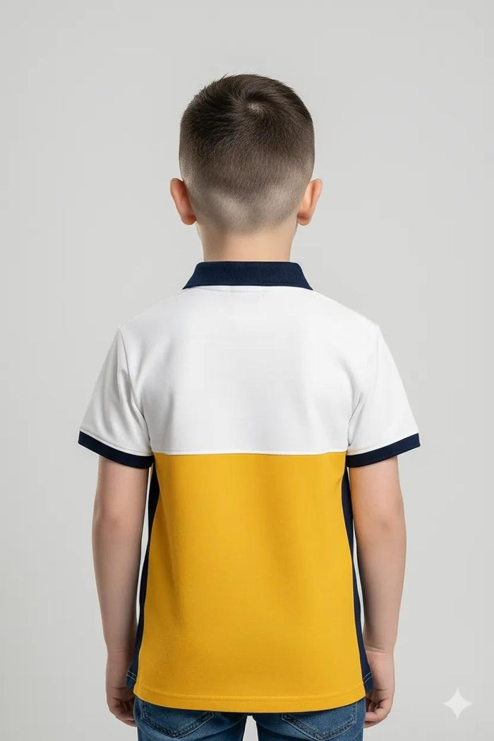Octave Boys Mustard Colourblocked Polo Collar T-shirt