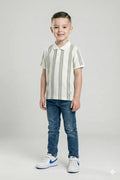Octave Boys Oil Green Striped Polo Collar Monochrome T-shirt