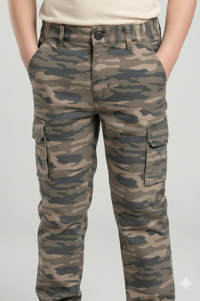 Octave Boys Olive Regular Fit Camouflage Track Pants