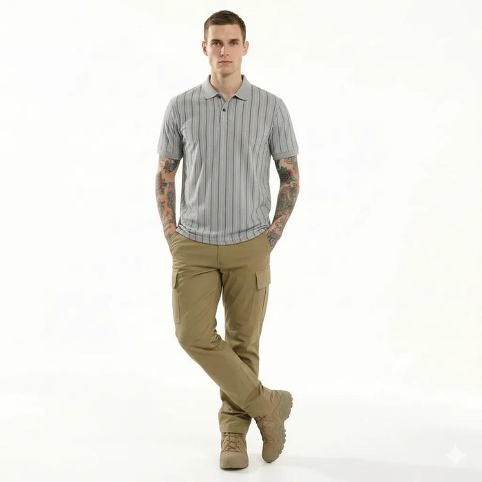 Octave Men Aluminium Striped Polo Collar T-shirt