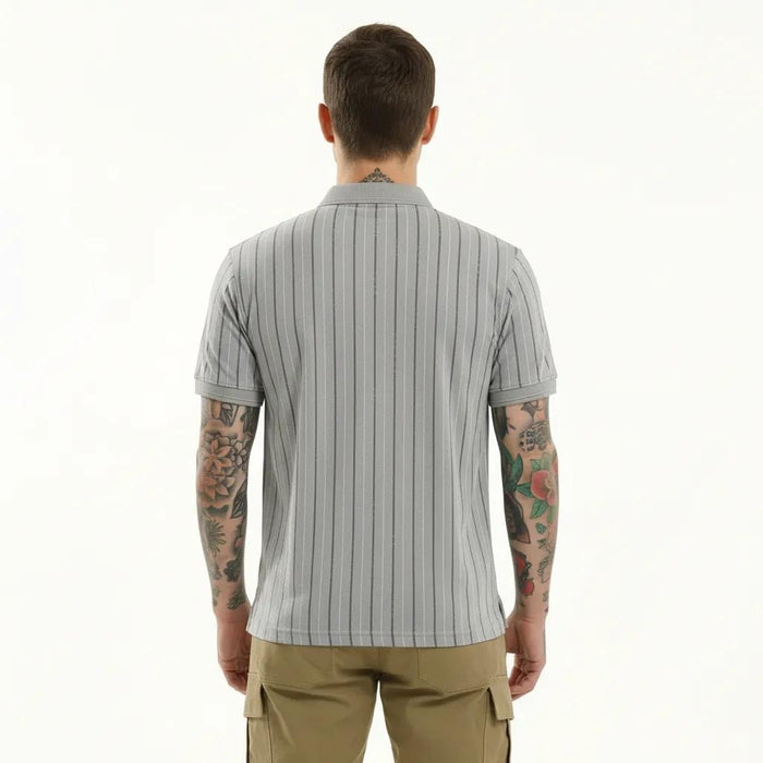 Octave Men Aluminium Striped Polo Collar T-shirt