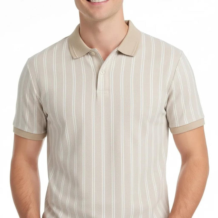 Octave Men Arona Striped Polo Collar T-shirt