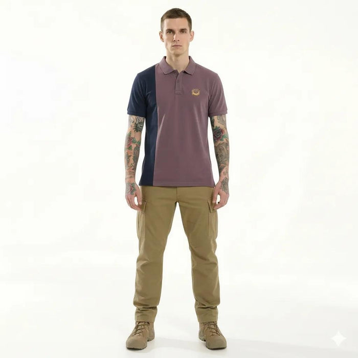 Octave Men Black Currant Colourblocked Polo Collar T-shirt