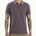 Octave Men Black Currant Striped Polo Collar T-shirt