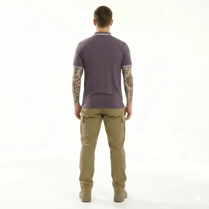 Octave Men Black Currant Striped Polo Collar T-shirt