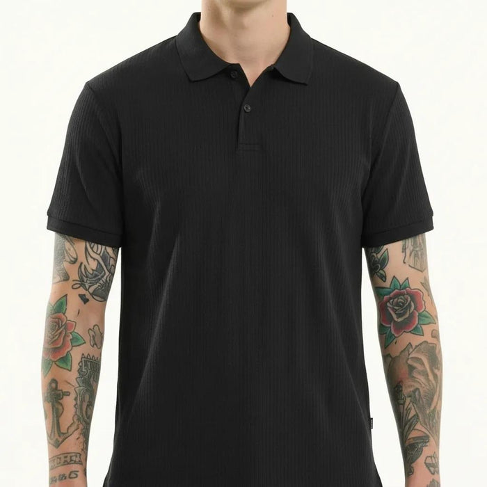 Octave Men Black Polo Collar T-shirt