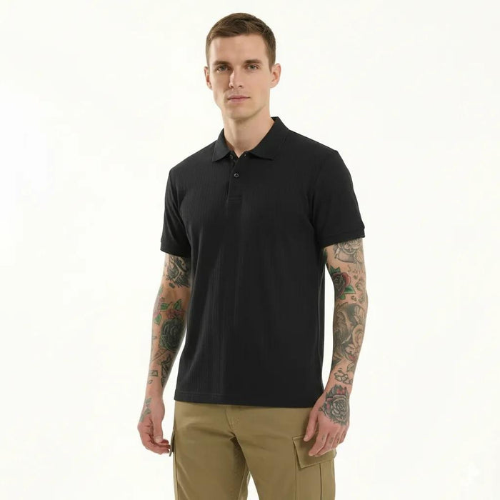 Octave Men Black Polo Collar T-shirt