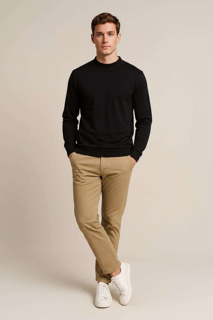 Octave Men Black Solid High Neck Sweatshirt