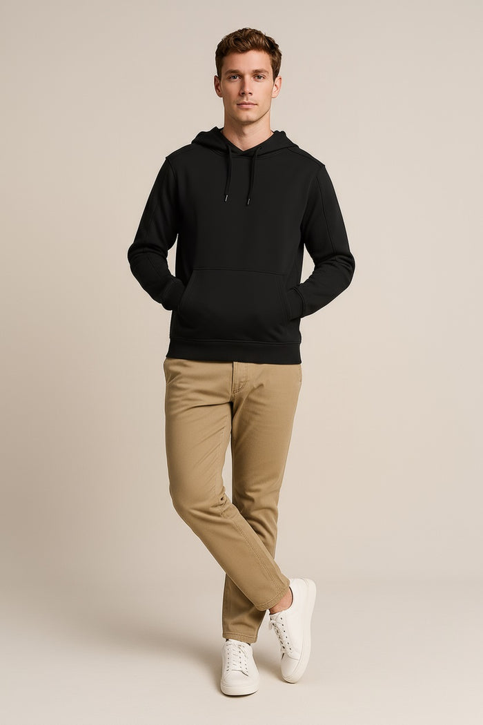 Octave Men Black Solid Hooded Sweatshirt