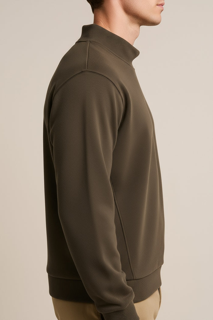 Octave Men Coffee Solid High Neck Sweatshirt