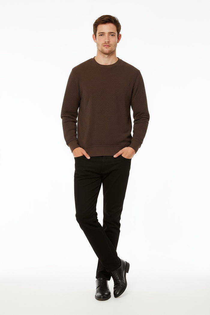 Octave Men Coffee Solid Round Neck Sweatshirt