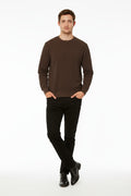 Octave Men Coffee Solid Round Neck Sweatshirt