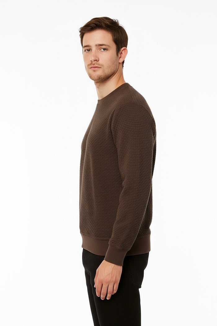 Octave Men Coffee Solid Round Neck Sweatshirt