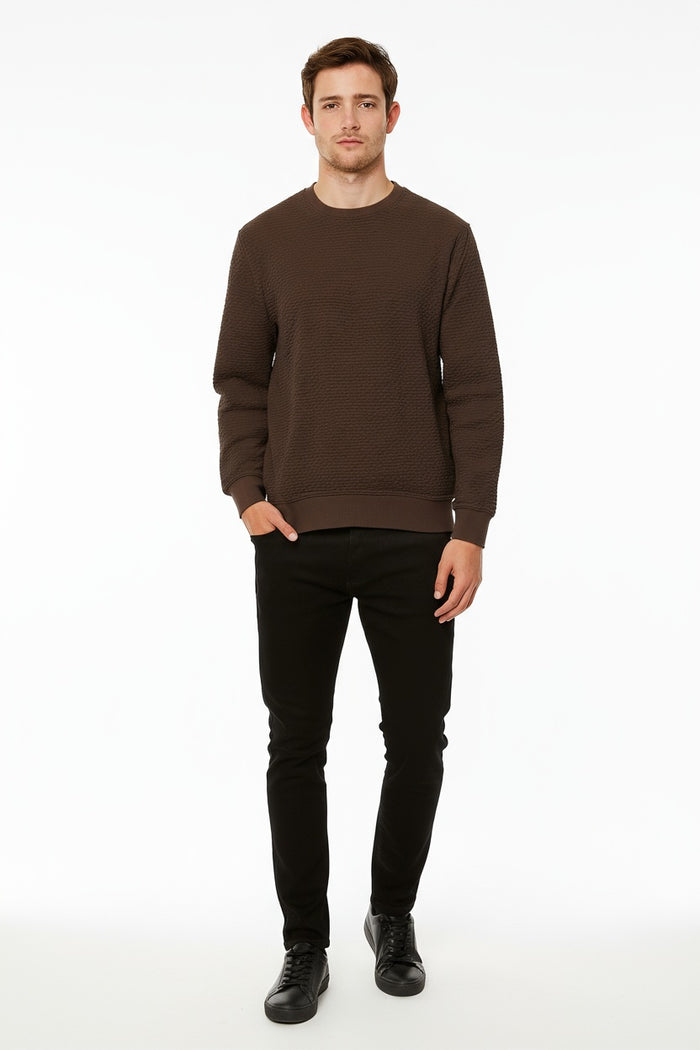 Octave Men Coffee Solid Round Neck Sweatshirt
