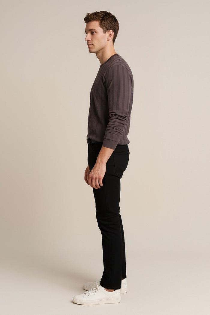 Octave Men Coffee Striped Round Neck Sweatshirt