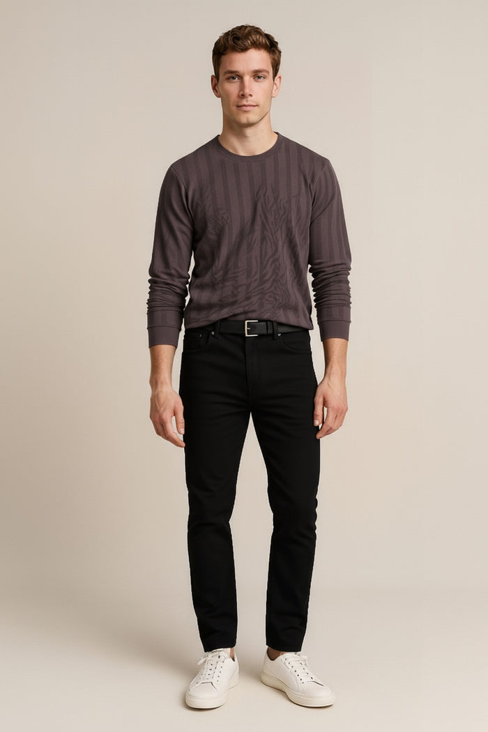 Octave Men Coffee Striped Round Neck Sweatshirt