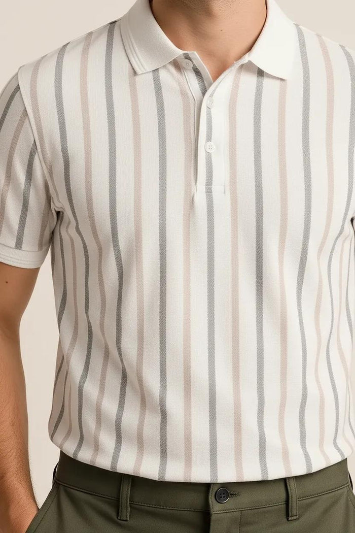 Octave Men Cold Coffee Striped Polo Collar T-shirt