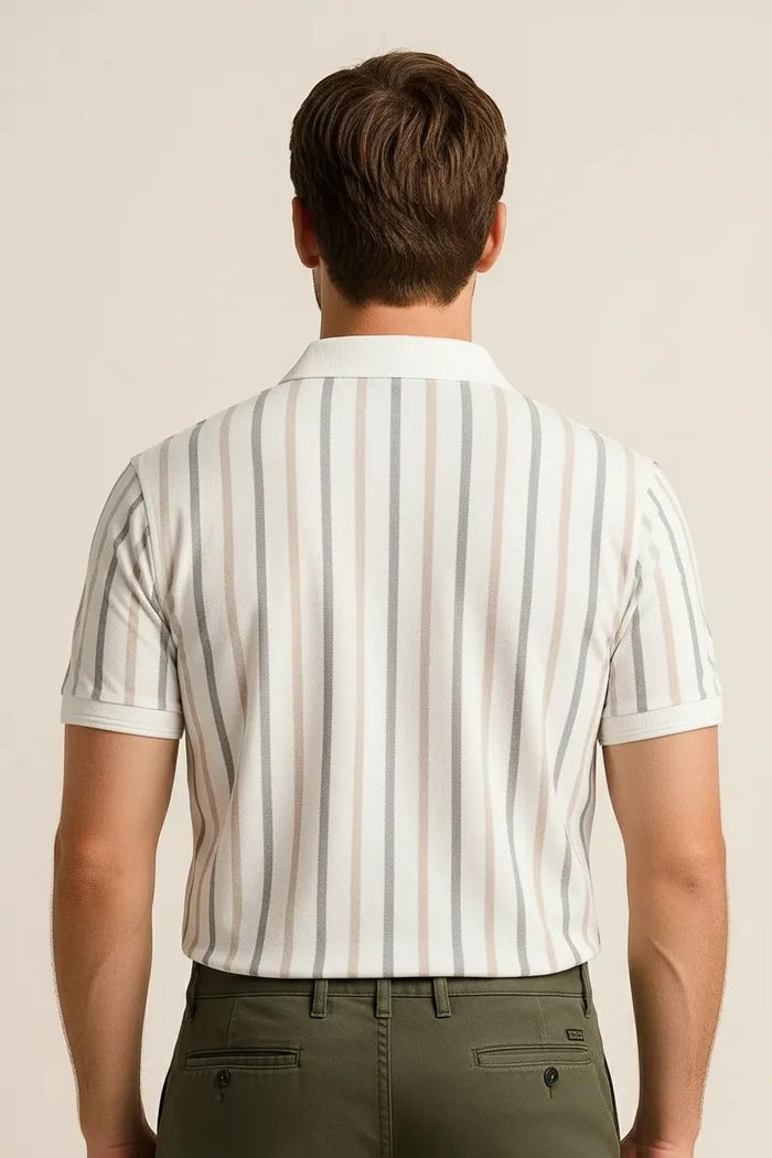 Octave Men Cold Coffee Striped Polo Collar T-shirt