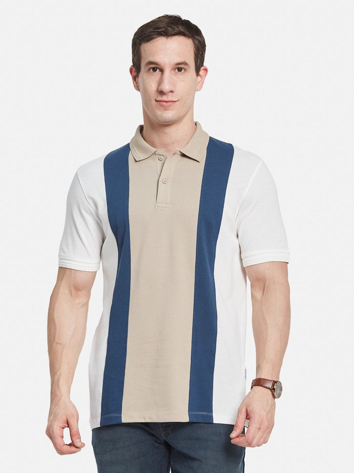 Octave Men Colourblocked Polo Collar T-shirt