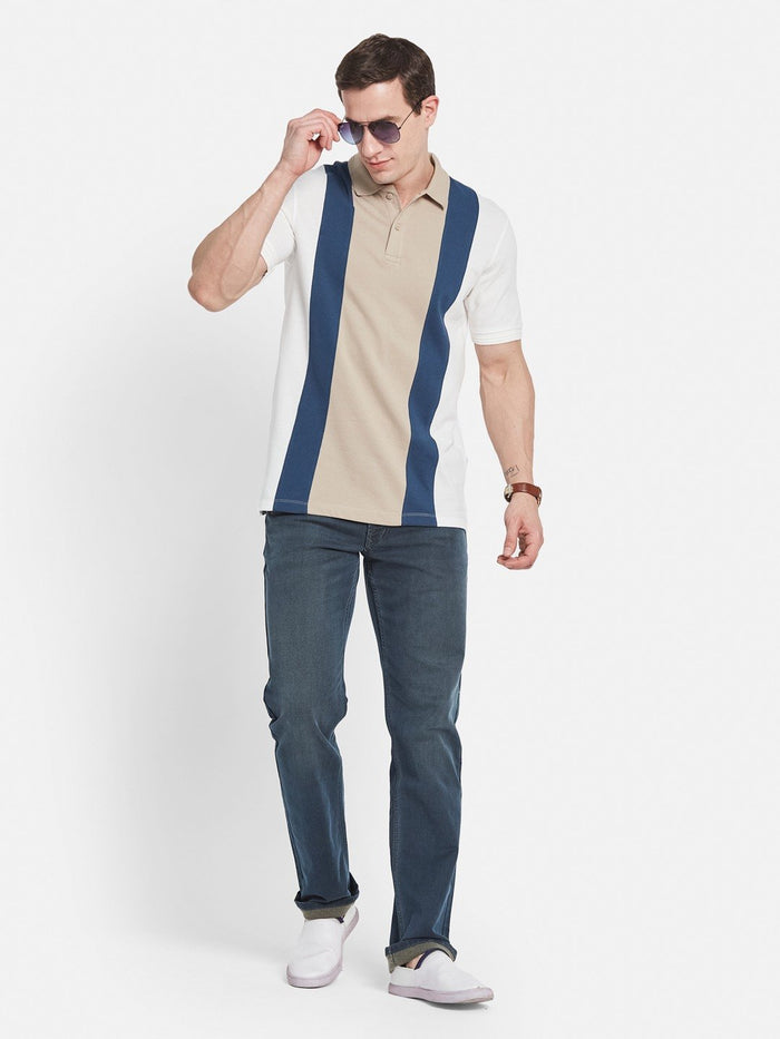 Octave Men Colourblocked Polo Collar T-shirt