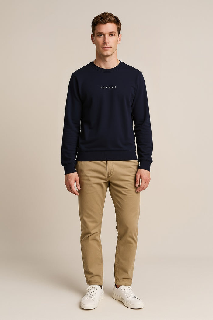 Octave Men Dark Navy Solid Round Neck Sweatshirt