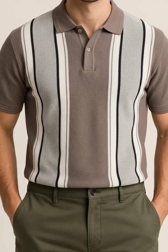 Octave Men Dark Teak Colourblocked Polo Collar T-shirt