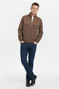 Octave Men Espresso Colourblocked Mandarin Neck Sweatshirt