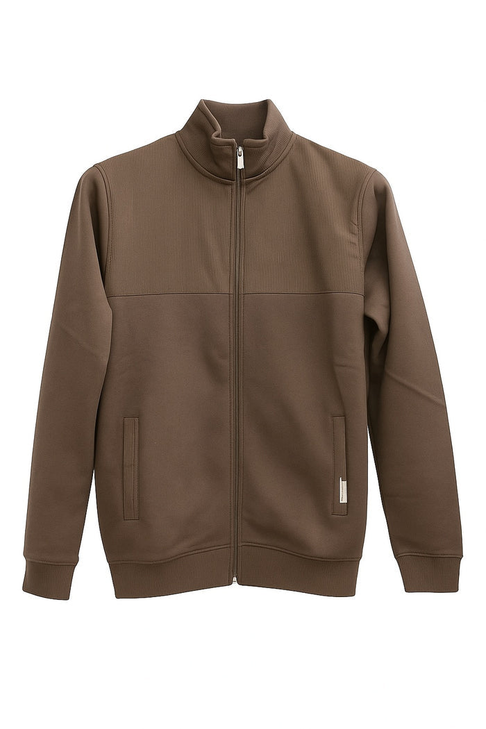 Octave Men Espresso Colourblocked Mandarin Neck Sweatshirt