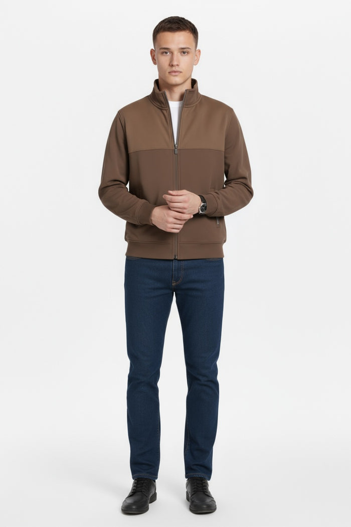 Octave Men Espresso Colourblocked Mandarin Neck Sweatshirt