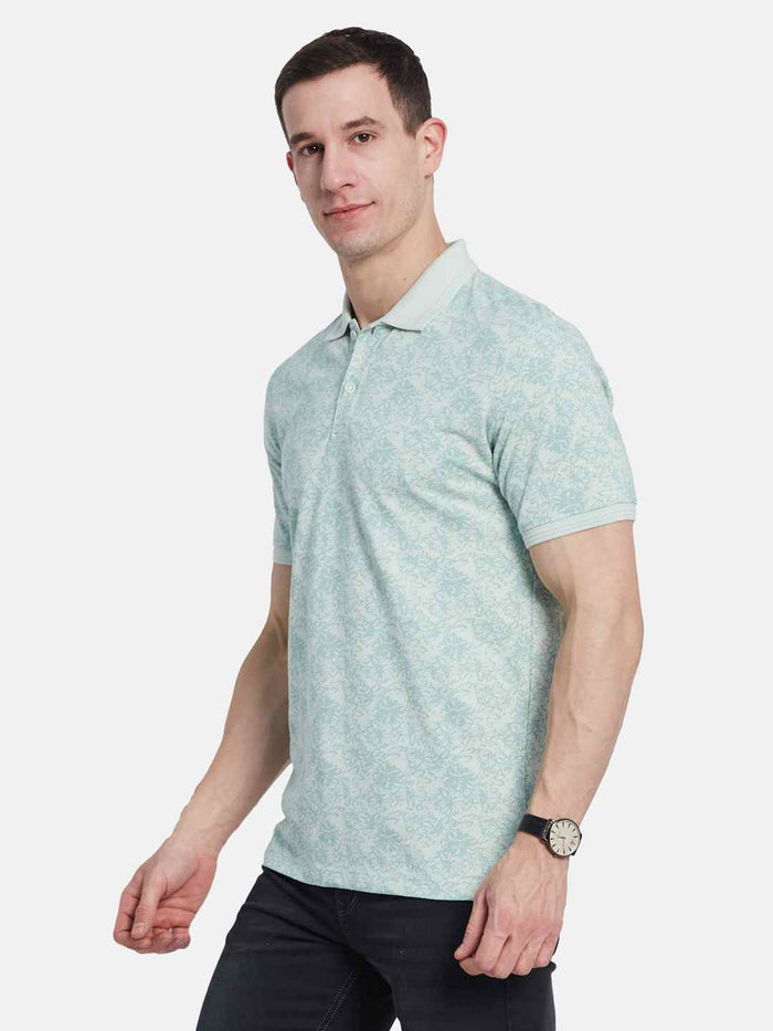 Octave Men Floral Printed Polo Collar T-shirt
