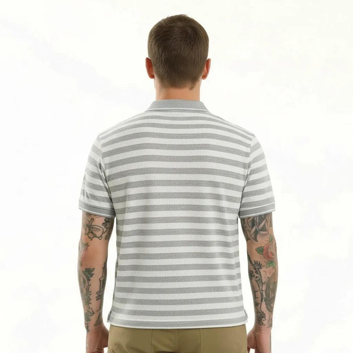 Octave Men Grey Melange Striped Polo Collar T-shirt