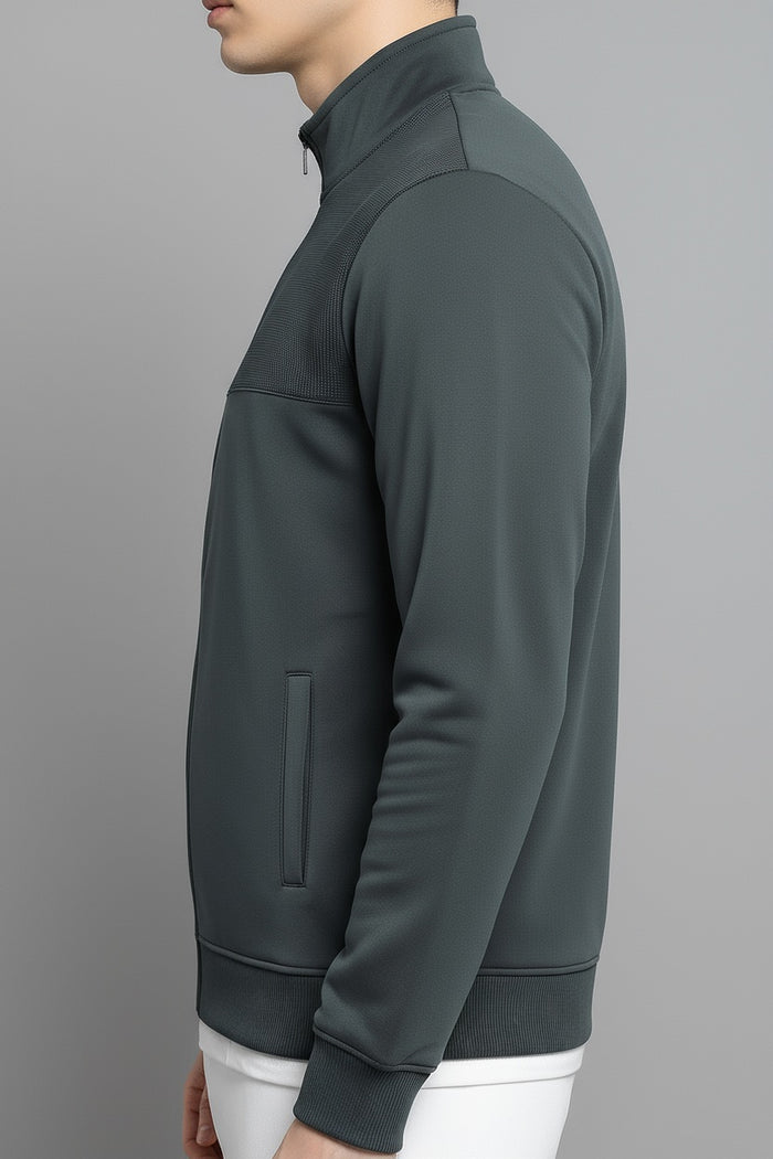Octave Men Heather Colourblocked Mandarin Neck Sweatshirt