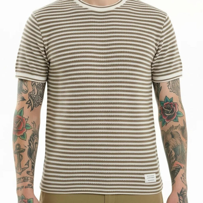 Octave Men Khaki Striped T-shirt