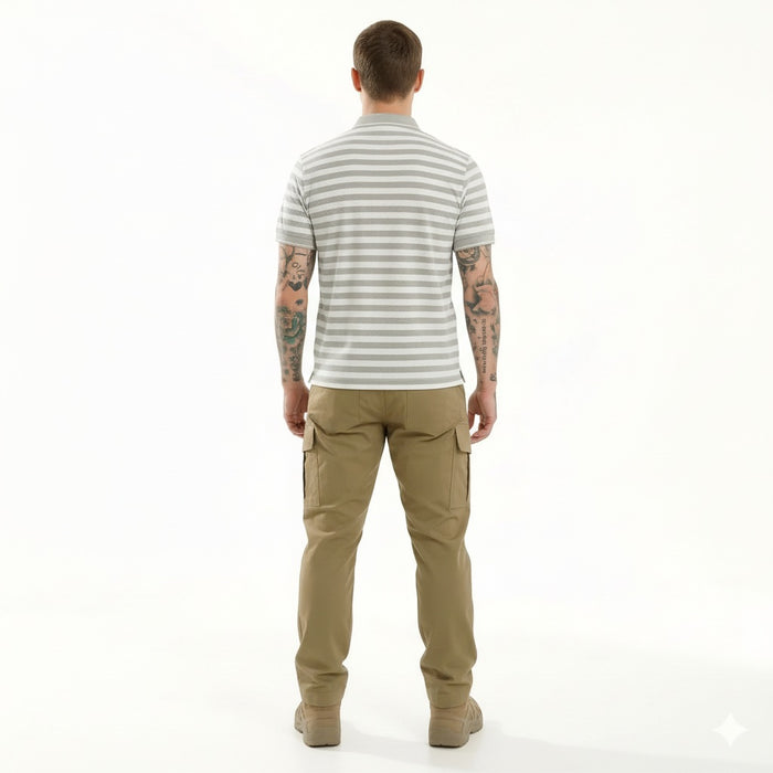 Octave Men Linen Melange Striped Polo Collar T-shirt
