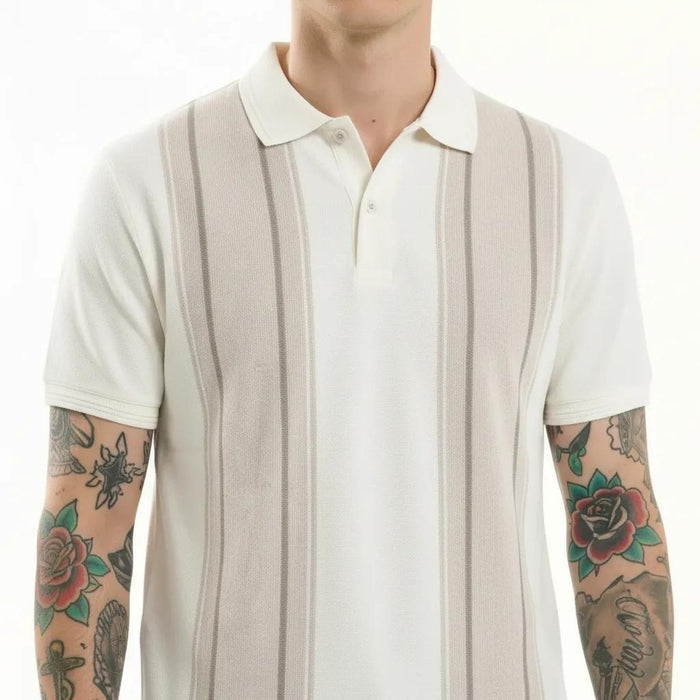 Octave Men Natural Melange Colourblocked Polo Collar T-shirt