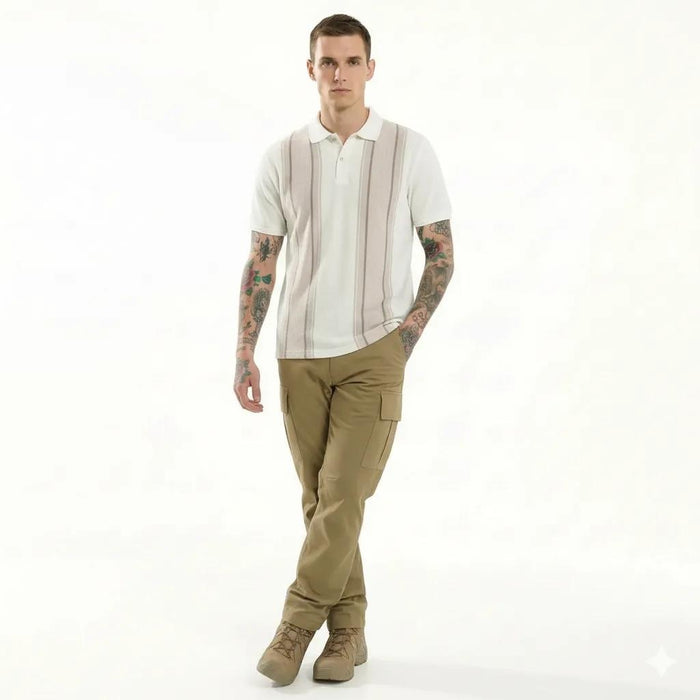 Octave Men Natural Melange Colourblocked Polo Collar T-shirt
