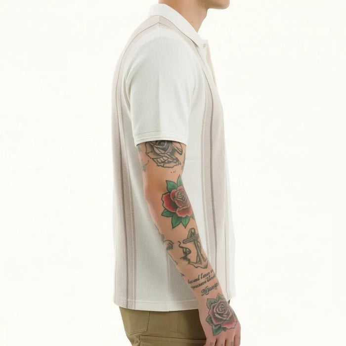 Octave Men Natural Melange Colourblocked Polo Collar T-shirt