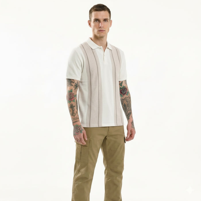 Octave Men Natural Melange Colourblocked Polo Collar T-shirt
