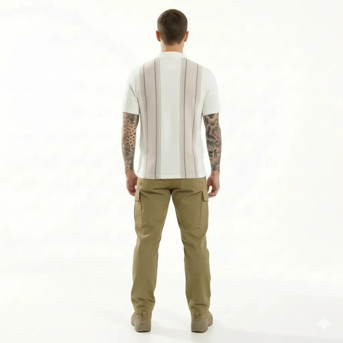 Octave Men Natural Melange Colourblocked Polo Collar T-shirt